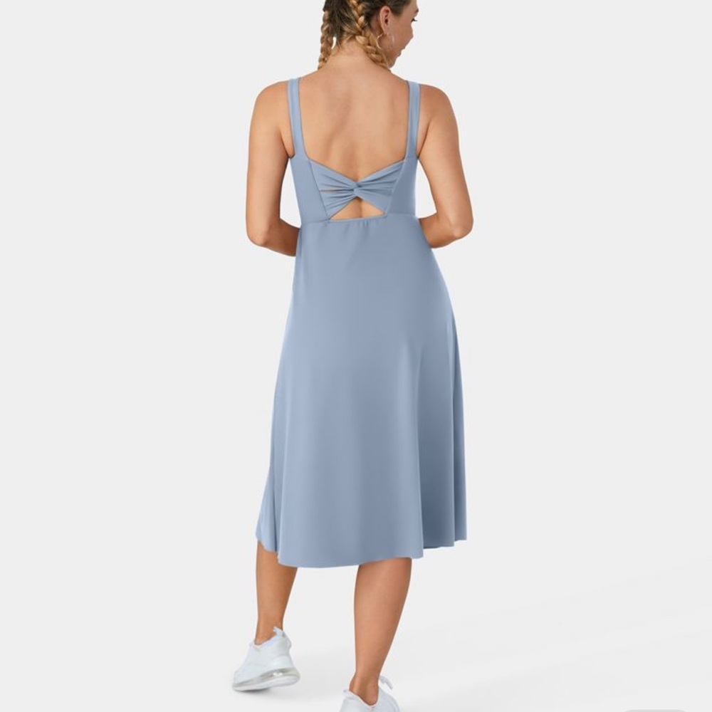HALARA Padded Backless Twisted Split Midi Casual Dress